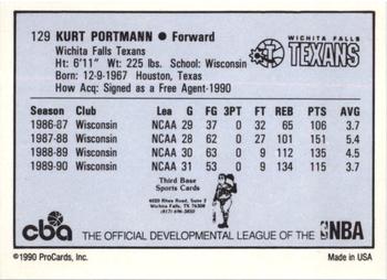 1990-91 ProCards CBA #129 Kurt Portmann Back