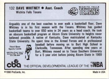 1990-91 ProCards CBA #132 Dave Whitney Back