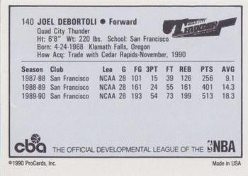 1990-91 ProCards CBA #140 Joel DeBortoli Back