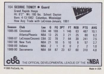 1990-91 ProCards CBA #164 Sedric Toney Back