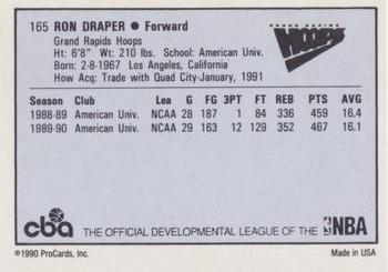 1990-91 ProCards CBA #165 Ron Draper Back