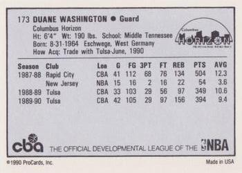 1990-91 ProCards CBA #173 Duane Washington Back