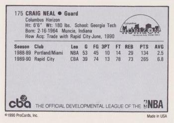 1990-91 ProCards CBA #175 Craig Neal Back
