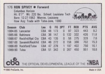 1990-91 ProCards CBA #176 Ron Spivey Back