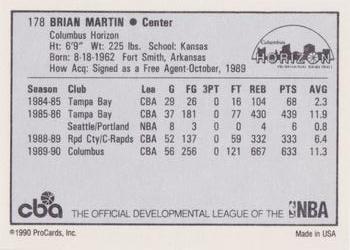 1990-91 ProCards CBA #178 Brian Martin Back