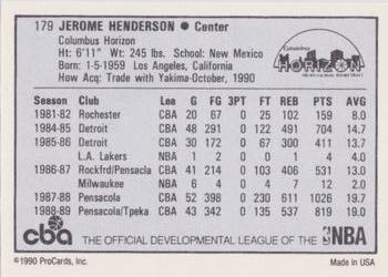 1990-91 ProCards CBA #179 Jerome Henderson Back