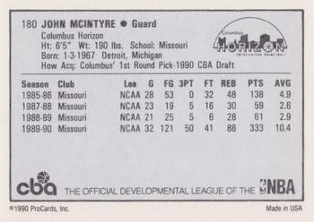 1990-91 ProCards CBA #180 John McIntyre Back
