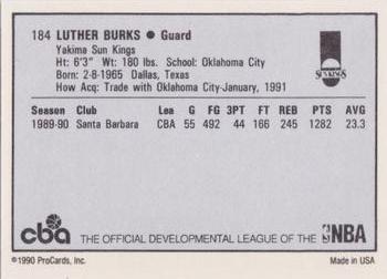 1990-91 ProCards CBA #184 Luther Burks Back