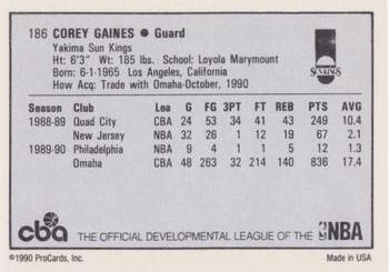 1990-91 ProCards CBA #186 Corey Gaines Back