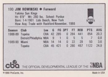 1990-91 ProCards CBA #190 Jim Rowinski Back