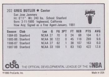 1990-91 ProCards CBA #202 Greg Butler Back