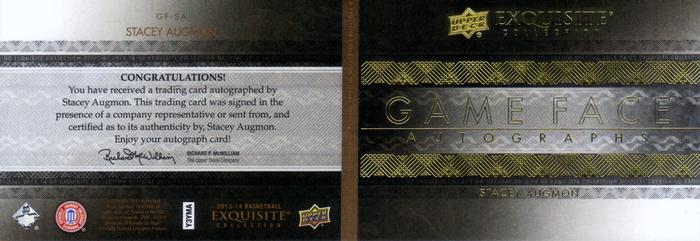 2013-14 Upper Deck Exquisite - Game Face Autograph Booklets #GF-SA Stacey Augmon Back