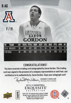 2013-14 Upper Deck Exquisite - 14-15 Rookie Autographs #R-AG Aaron Gordon Back