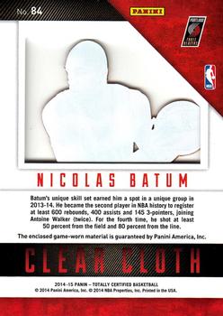 2014-15 Panini Totally Certified - Clear Cloth Jerseys Red #84 Nicolas Batum Back