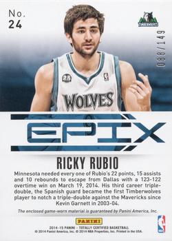 2014-15 Panini Totally Certified - EPIX Game Memorabilia Blue #24 Ricky Rubio Back