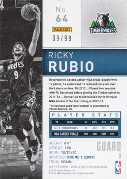 2014-15 Panini Totally Certified - Jerseys Blue #64 Ricky Rubio Back