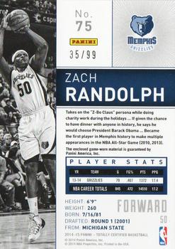 2014-15 Panini Totally Certified - Jerseys Blue #75 Zach Randolph Back