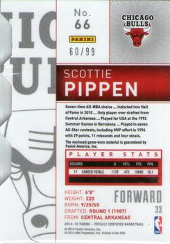 2014-15 Panini Totally Certified - Jerseys Purple Die Cuts #66 Scottie Pippen Back