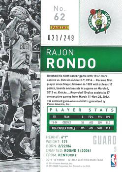 2014-15 Panini Totally Certified - Jerseys Red #62 Rajon Rondo Back