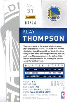 2014-15 Panini Totally Certified - Platinum Mirror Blue Die Cuts #31 Klay Thompson Back