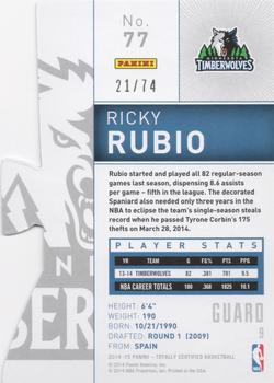 2014-15 Panini Totally Certified - Platinum Mirror Blue Die Cuts #77 Ricky Rubio Back