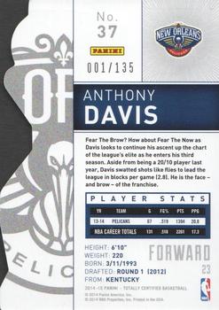 2014-15 Panini Totally Certified - Platinum Mirror Red Die Cuts #37 Anthony Davis Back