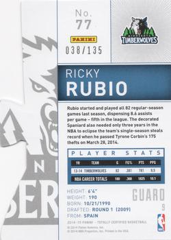 2014-15 Panini Totally Certified - Platinum Mirror Red Die Cuts #77 Ricky Rubio Back