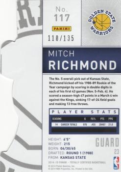 2014-15 Panini Totally Certified - Platinum Mirror Red Die Cuts #117 Mitch Richmond Back