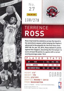 2014-15 Panini Totally Certified - Platinum Red #27 Terrence Ross Back