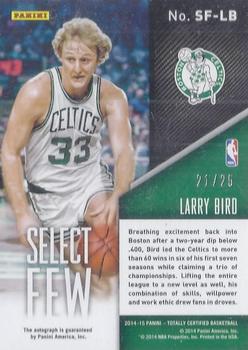 2014-15 Panini Totally Certified - Select Few Signatures #SF-LB Larry Bird Back