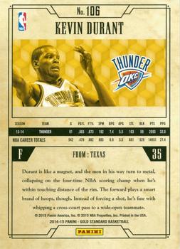 2014-15 Panini Gold Standard #106 Kevin Durant Back