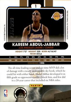 2010 Panini Hall of Fame #1 Kareem Abdul-Jabbar  Back
