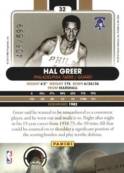2010 Panini Hall of Fame #32 Hal Greer  Back
