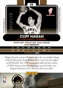 2010 Panini Hall of Fame #33 Cliff Hagan  Back