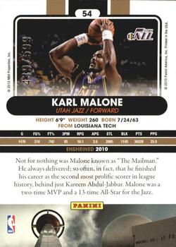 2010 Panini Hall of Fame #54 Karl Malone  Back