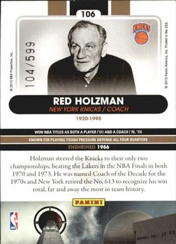 2010 Panini Hall of Fame #106 Red Holzman  Back