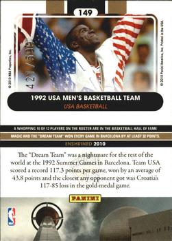2010 Panini Hall of Fame #149 1992 USA Men's Olympic Basketball Team  Back