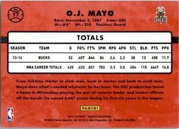 2014-15 Donruss #17 O.J. Mayo Back