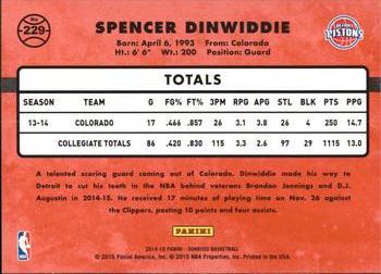 2014-15 Donruss #229 Spencer Dinwiddie Back