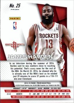 2014-15 Panini Prizm - Prizms Blue and Green Mosaic #25 James Harden Back