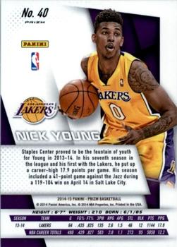2014-15 Panini Prizm - Prizms Blue and Green Mosaic #40 Nick Young Back