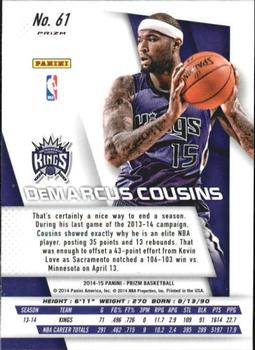 2014-15 Panini Prizm - Prizms Blue and Green Mosaic #61 DeMarcus Cousins Back