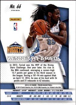 2014-15 Panini Prizm - Prizms Blue and Green Mosaic #66 Kenneth Faried Back