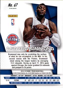 2014-15 Panini Prizm - Prizms Blue and Green Mosaic #67 Andre Drummond Back