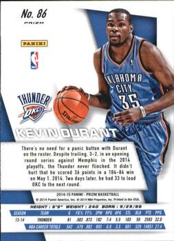 2014-15 Panini Prizm - Prizms Blue and Green Mosaic #86 Kevin Durant Back