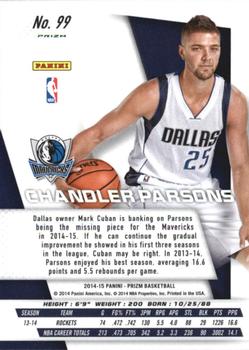 2014-15 Panini Prizm - Prizms Blue and Green Mosaic #99 Chandler Parsons Back