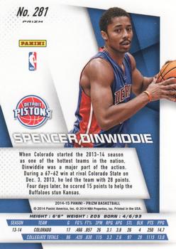 2014-15 Panini Prizm - Prizms Blue and Green Mosaic #281 Spencer Dinwiddie Back