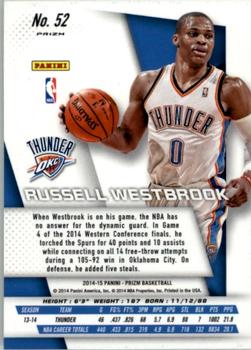 2014-15 Panini Prizm - Prizms Green #52 Russell Westbrook Back