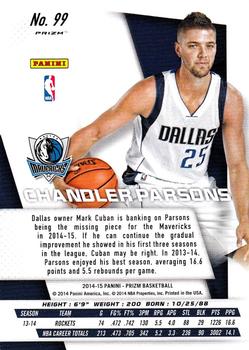 2014-15 Panini Prizm - Prizms Red White and Blue Pulsar #99 Chandler Parsons Back