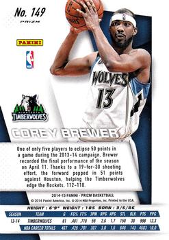 2014-15 Panini Prizm - Prizms Red White and Blue Pulsar #149 Corey Brewer Back